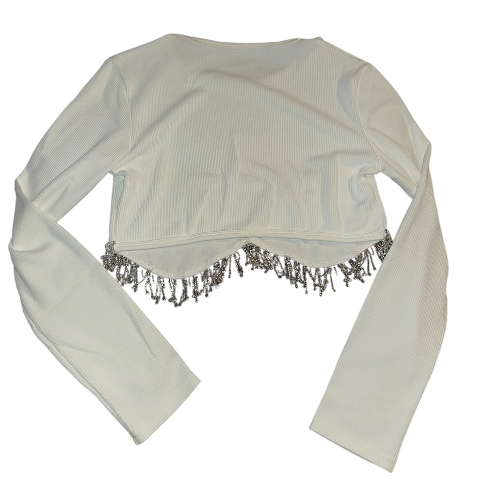 NIP Ribbed Cropped Rhinestone Long Sleeve Top - Picture 12 of 13